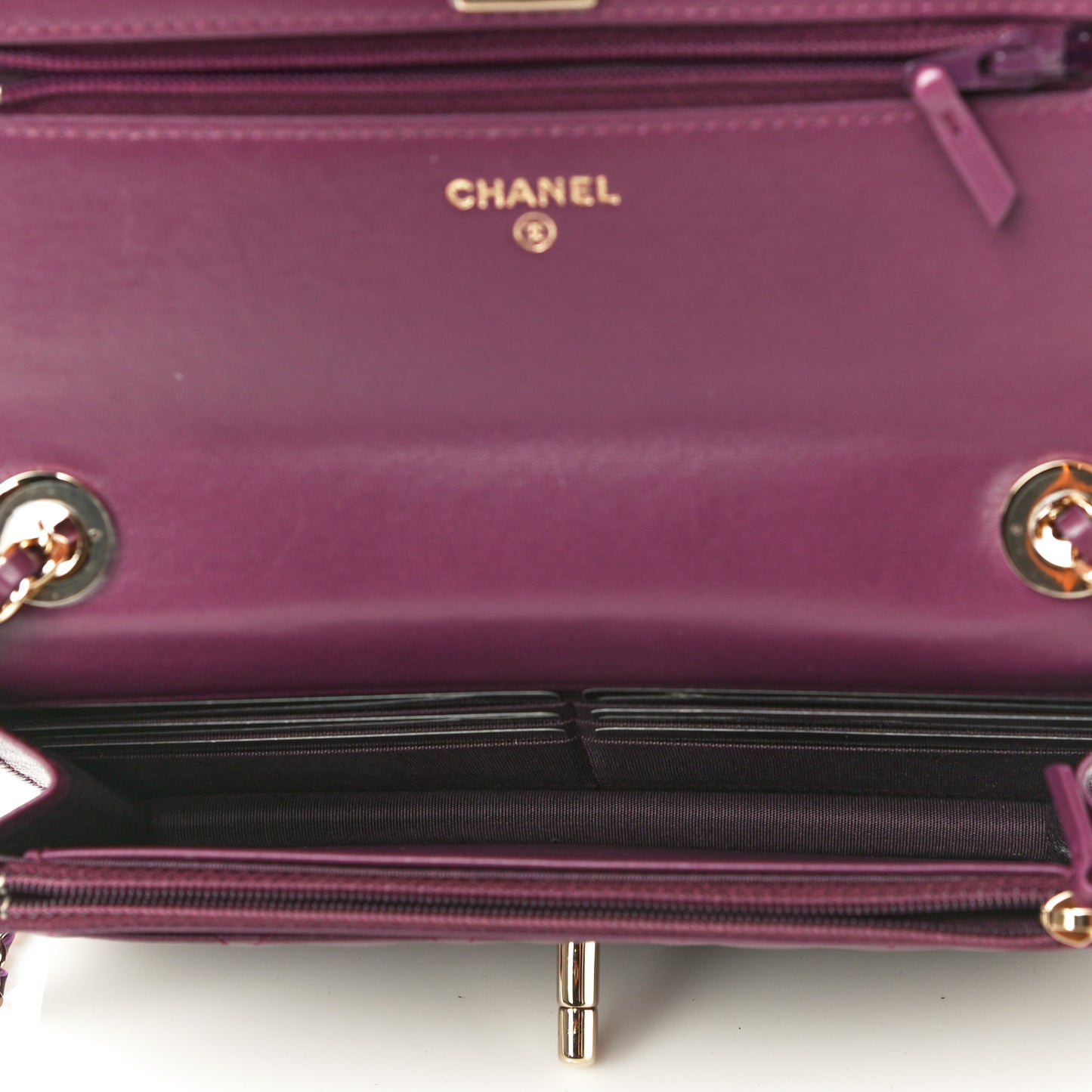 Lambskin Quilted Trendy CC Wallet On Chain WOC Purple