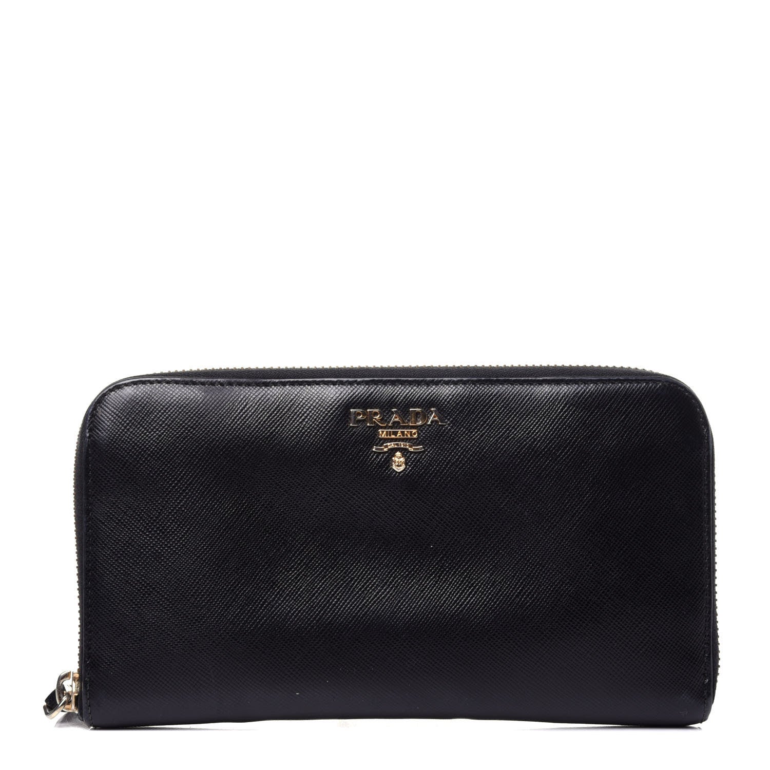 Prada Saffiano Metal Zip Around Wallet Black 1 of 10