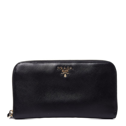 Prada Saffiano Metal Zip Around Wallet Black 1 of 10
