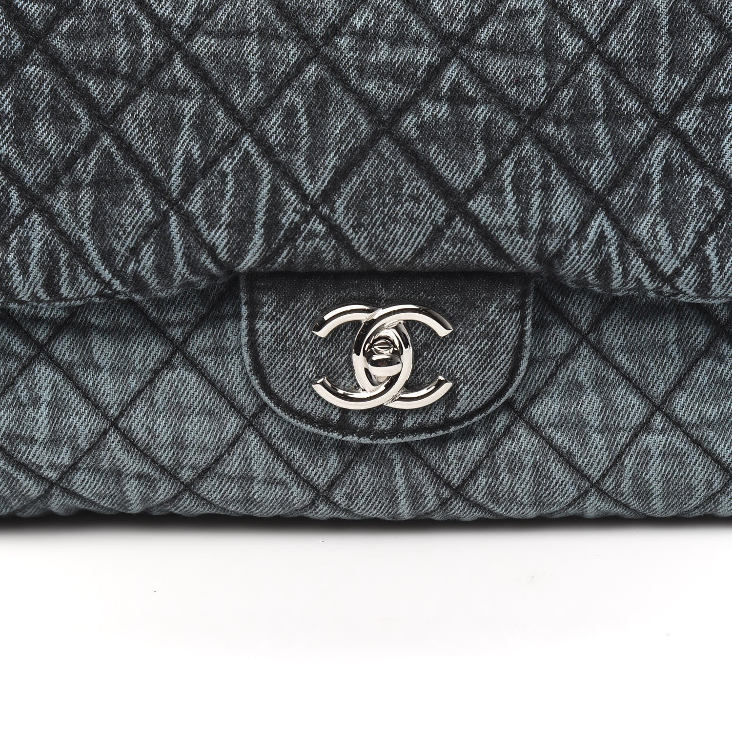 Chanel Denim Quilted Denimpression XXL Flap Blue Black 10 of 10