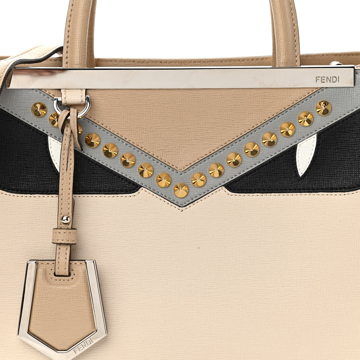 Fendi Vitello Elite Monster Eyes Inlay Studded Petite 2Jours Tote Camelia Black Multicolor 7 of 11