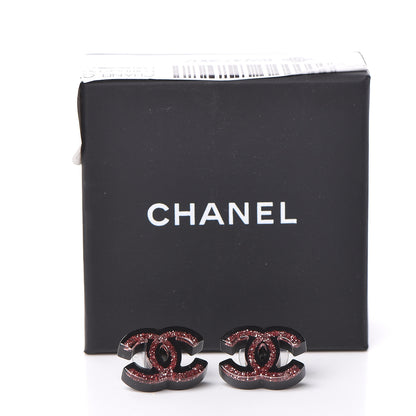 Chanel Glitter Resin CC Earrings Pink Black 5 of 5