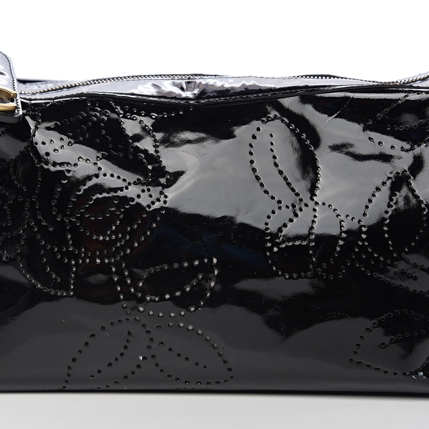 Patent Perforated Camelia Hobo Black