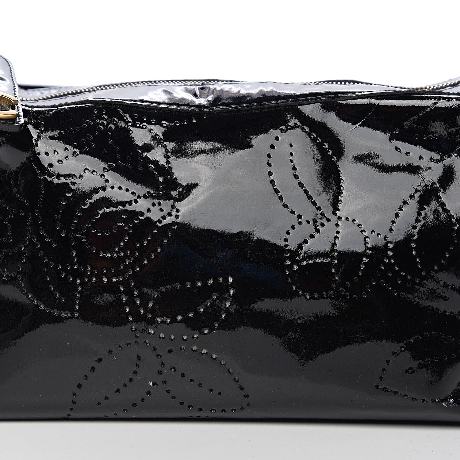 Chanel Patent Perforated Camelia Hobo Black 7 of 9