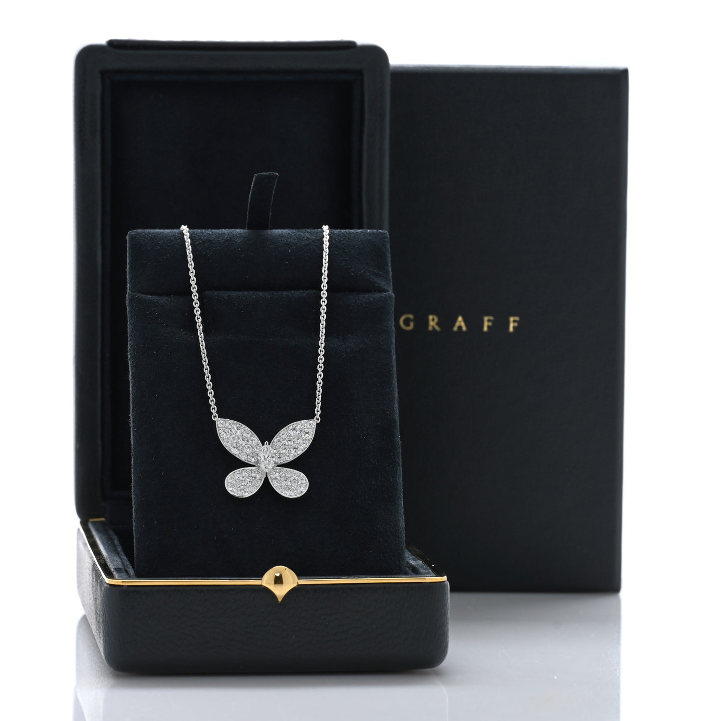 18K White Gold Diamond Butterfly Pendant Pave Necklace