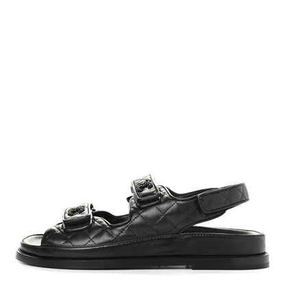 Chanel Lambskin Velcro Dad Sandals 39 Black 1 of 4