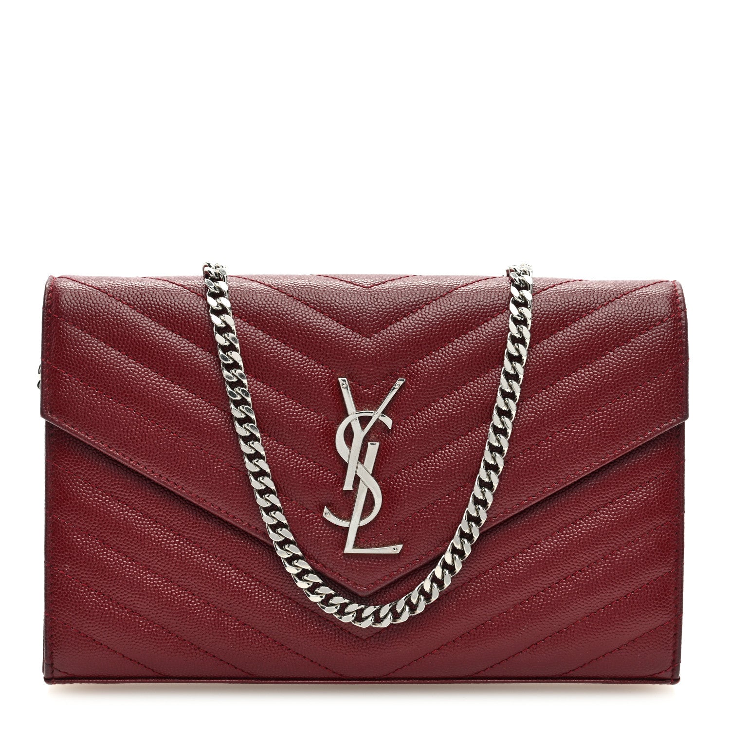 Saint Laurent Grain De Poudre Matelasse Chevron Monogram Chain Wallet Palissandre 1 of 8