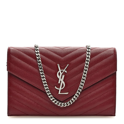 Saint Laurent Grain De Poudre Matelasse Chevron Monogram Chain Wallet Palissandre 1 of 8