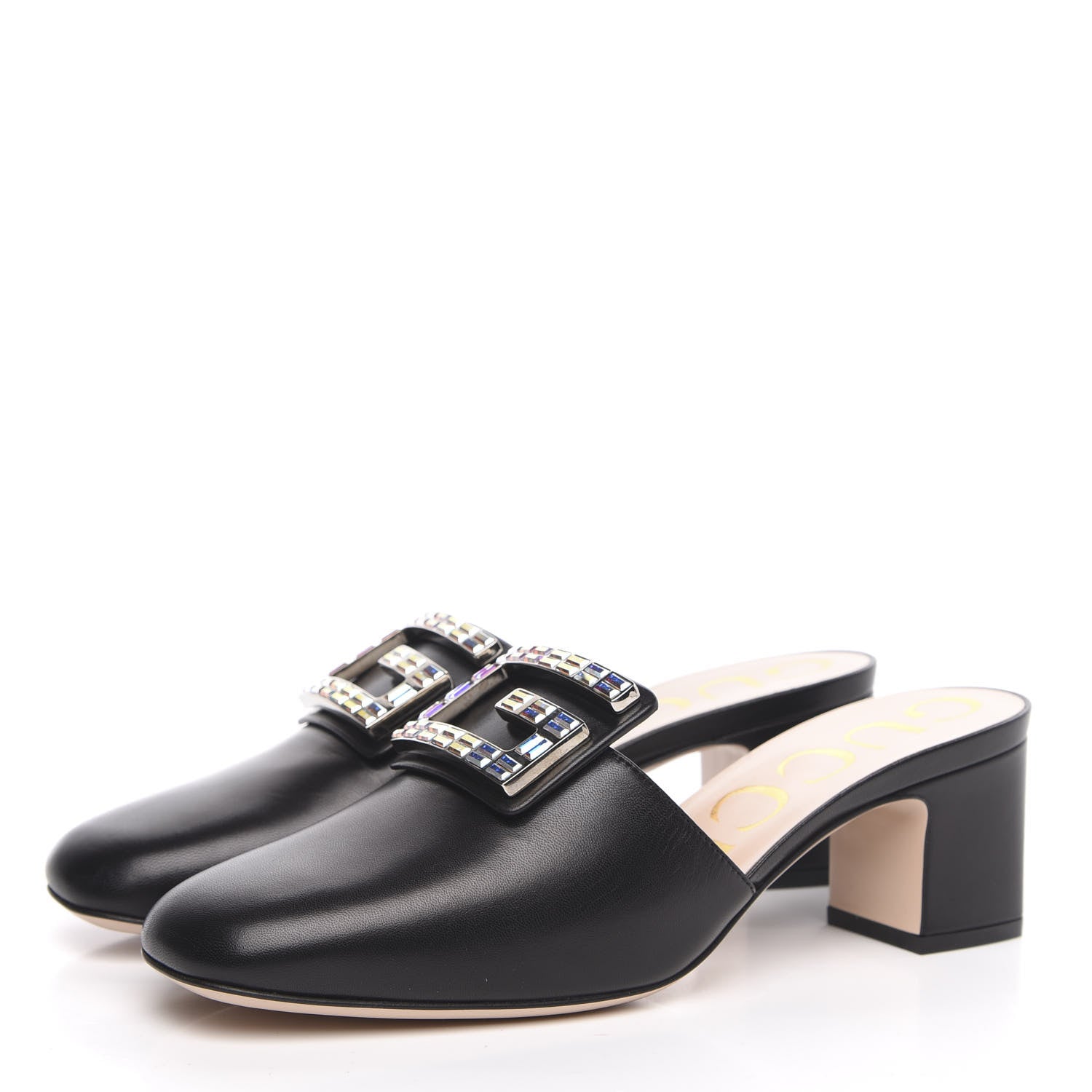 Gucci Malaga Kid Crystal Square G Madelyn Mules 38.5 Black 3 of 9