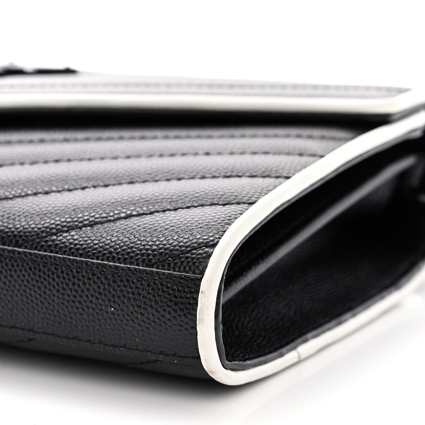 Grain De Poudre Matelasse Chevron Monogram Chain Wallet Black White