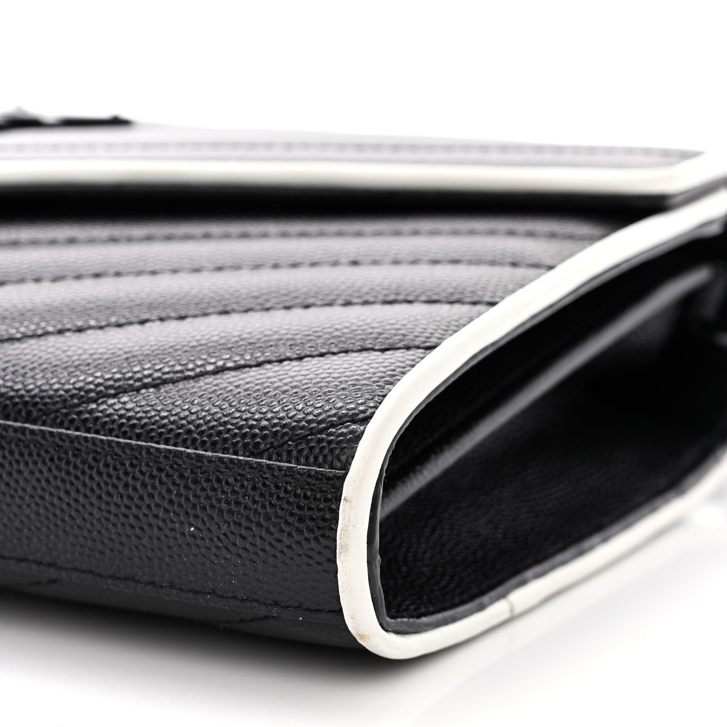 Saint Laurent Grain De Poudre Matelasse Chevron Monogram Chain Wallet Black White 9 of 9