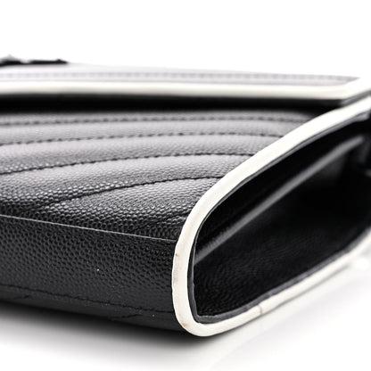Saint Laurent Grain De Poudre Matelasse Chevron Monogram Chain Wallet Black White 9 of 9