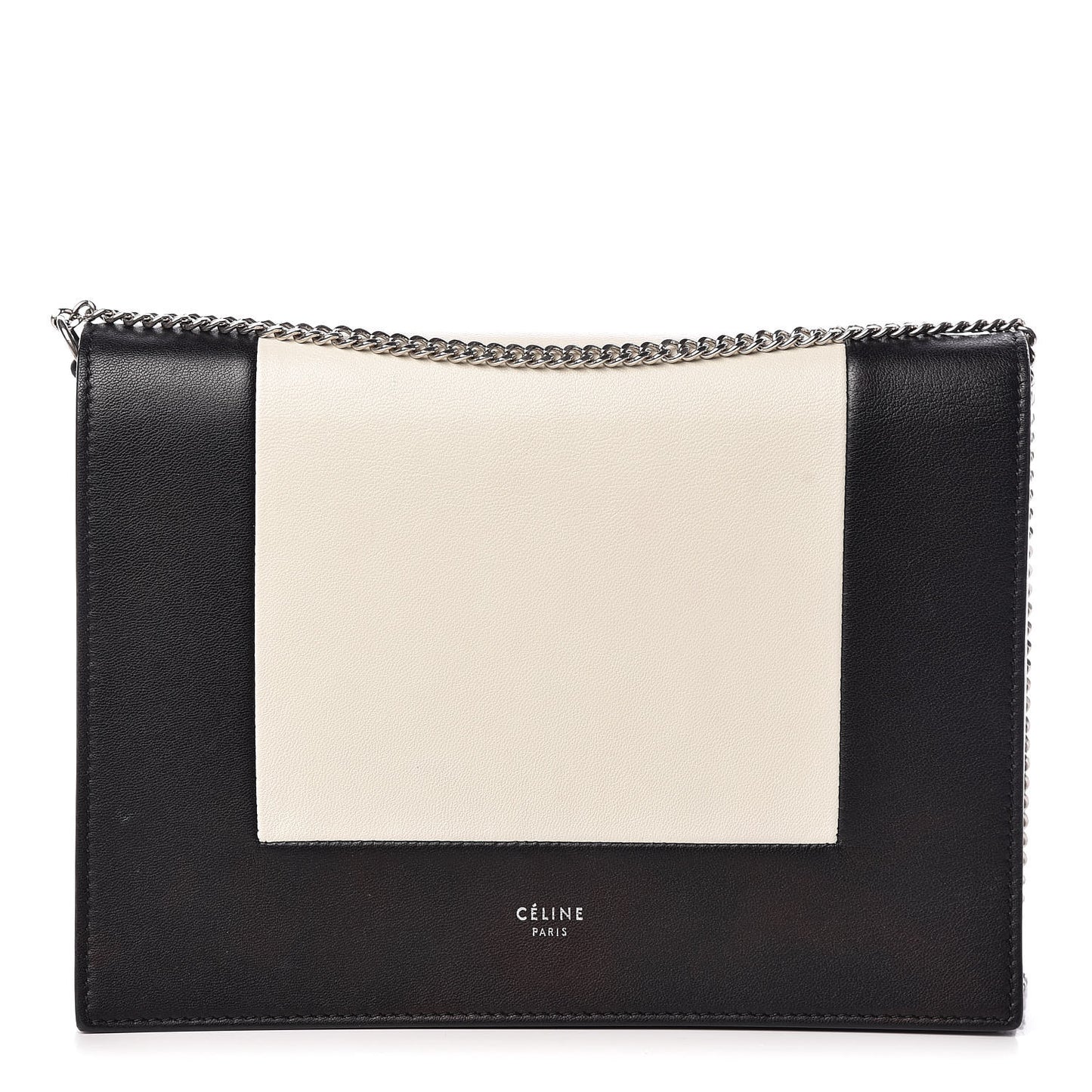 Smooth Lambskin Frame Evening Chain Clutch Black White
