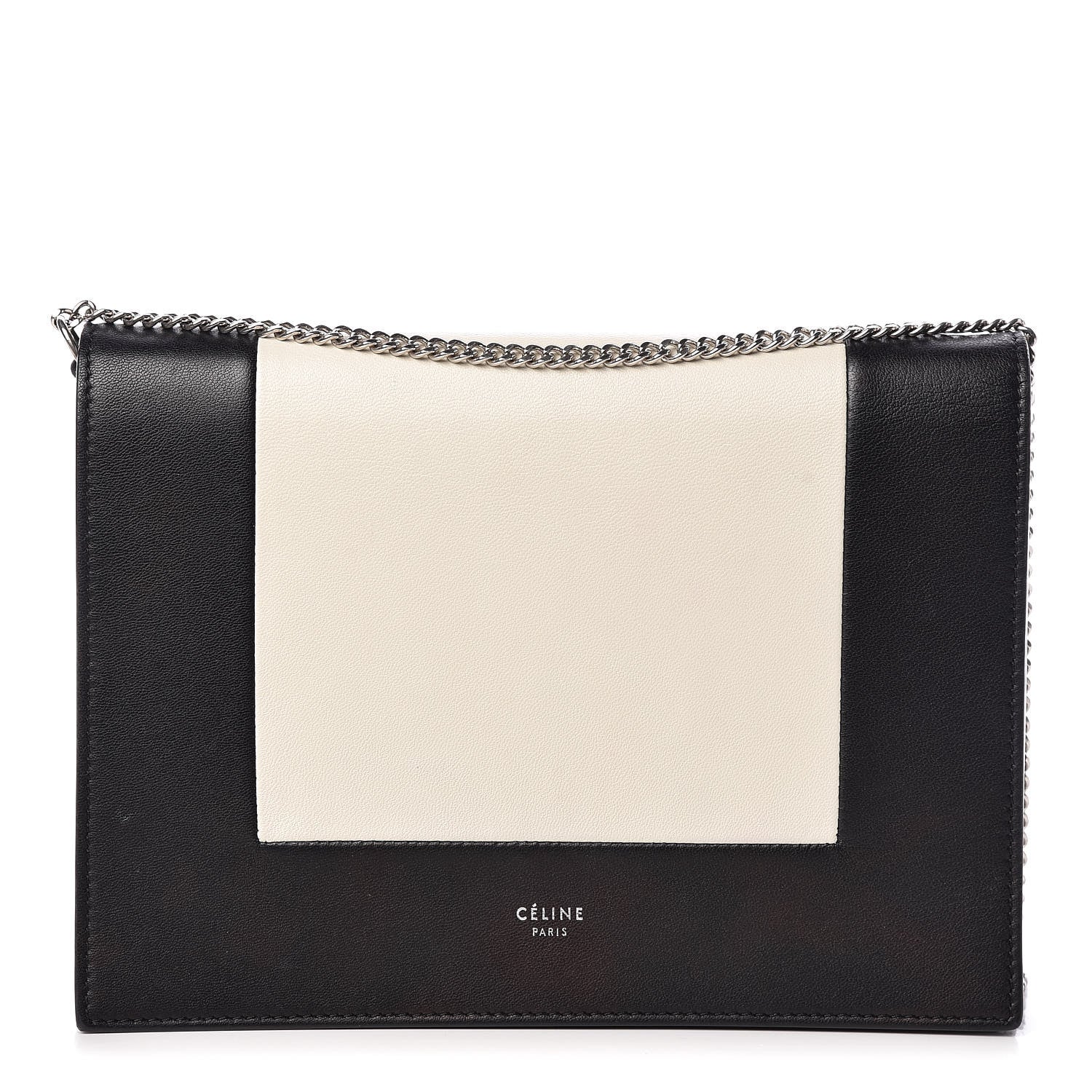 Celine Smooth Lambskin Frame Evening Chain Clutch Black White 1 of 16