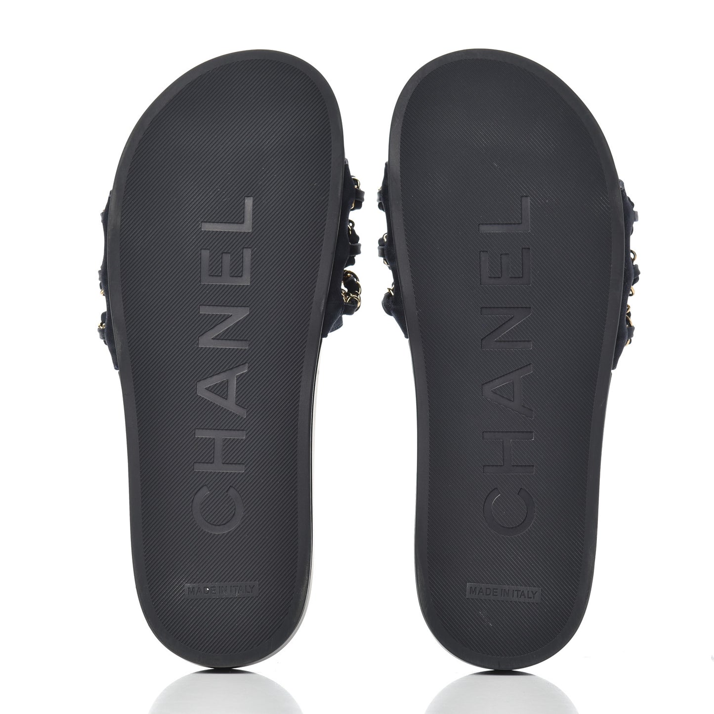 Satin Canvas Chain Slides Sandals Flats 38 Marine