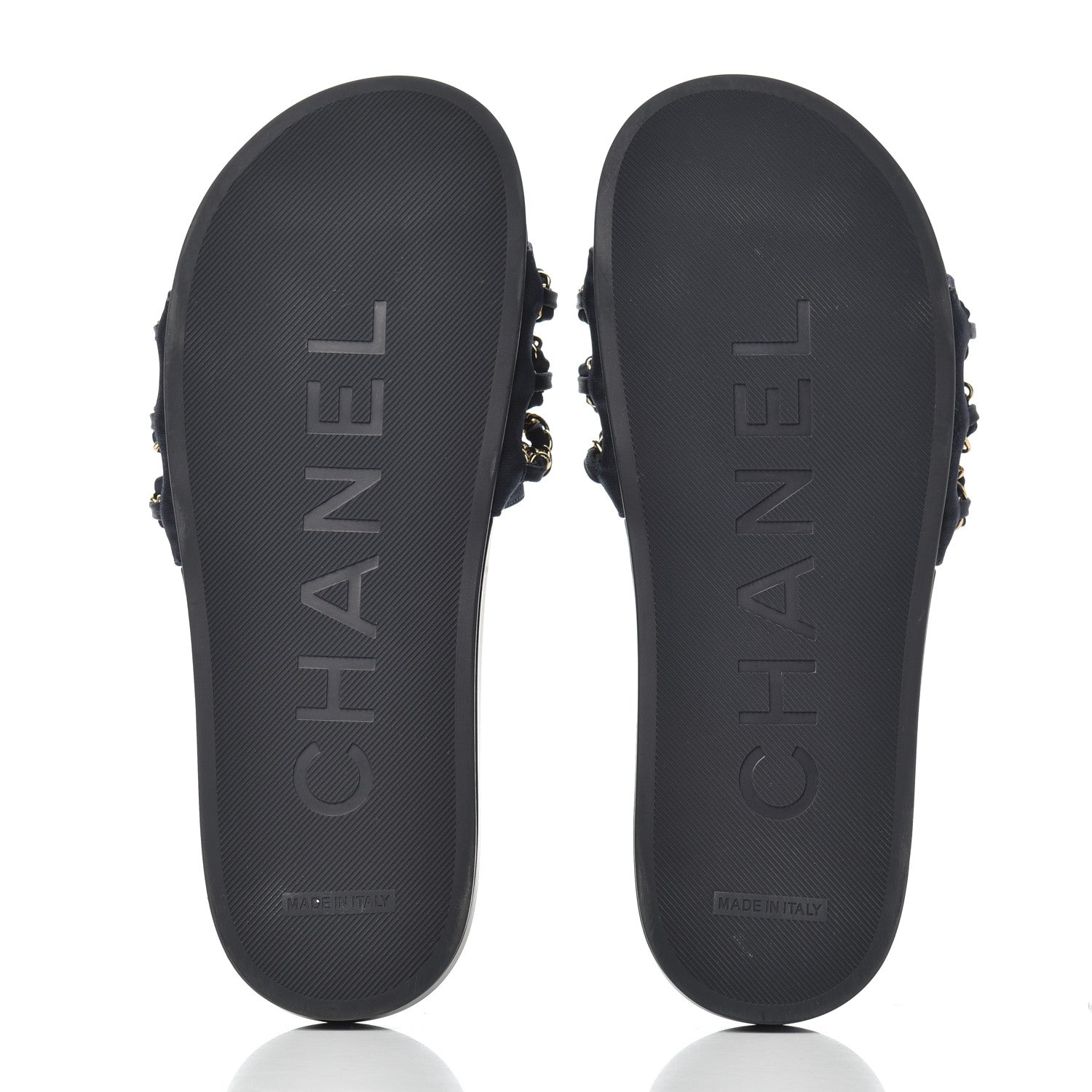 Chanel Satin Canvas Chain Slides Sandals Flats 38 Marine 5 of 13