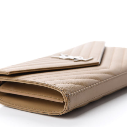 Saint Laurent Grain De Poudre Matelasse Chevron Monogram Chain Wallet Deep Beige 6 of 12