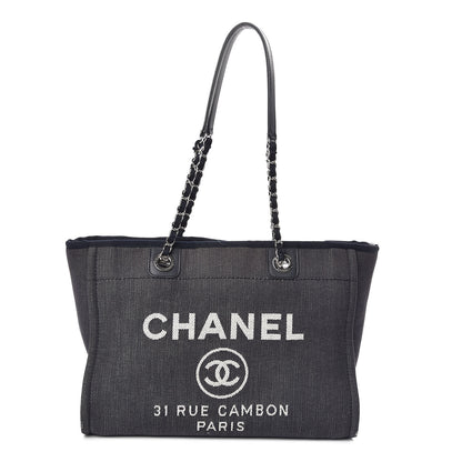 Chanel Canvas Small Deauville Tote Dark Blue 1 of 14