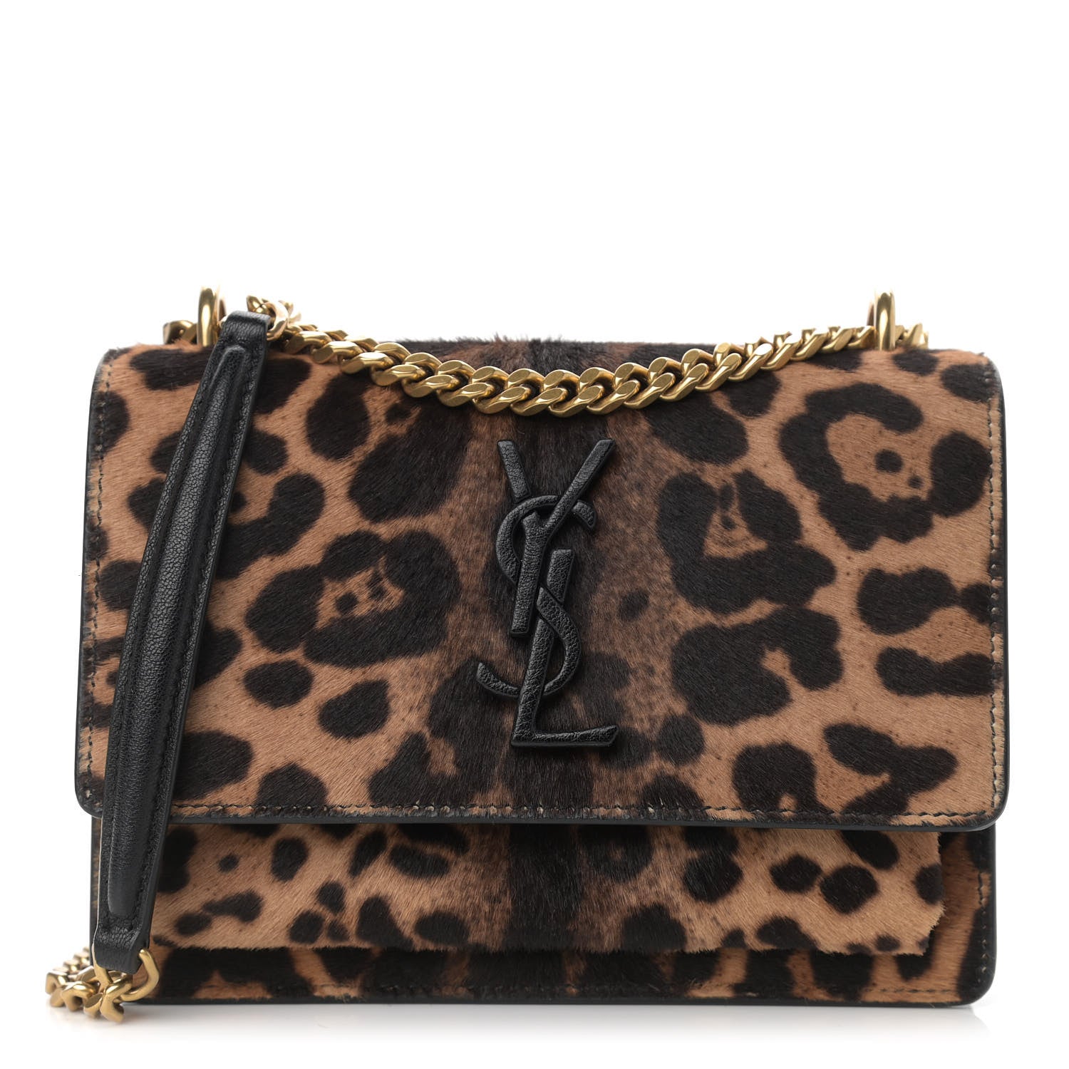 Saint Laurent Calf Hair Monogram Small Sunset Chain Wallet Leopard 1 of 10