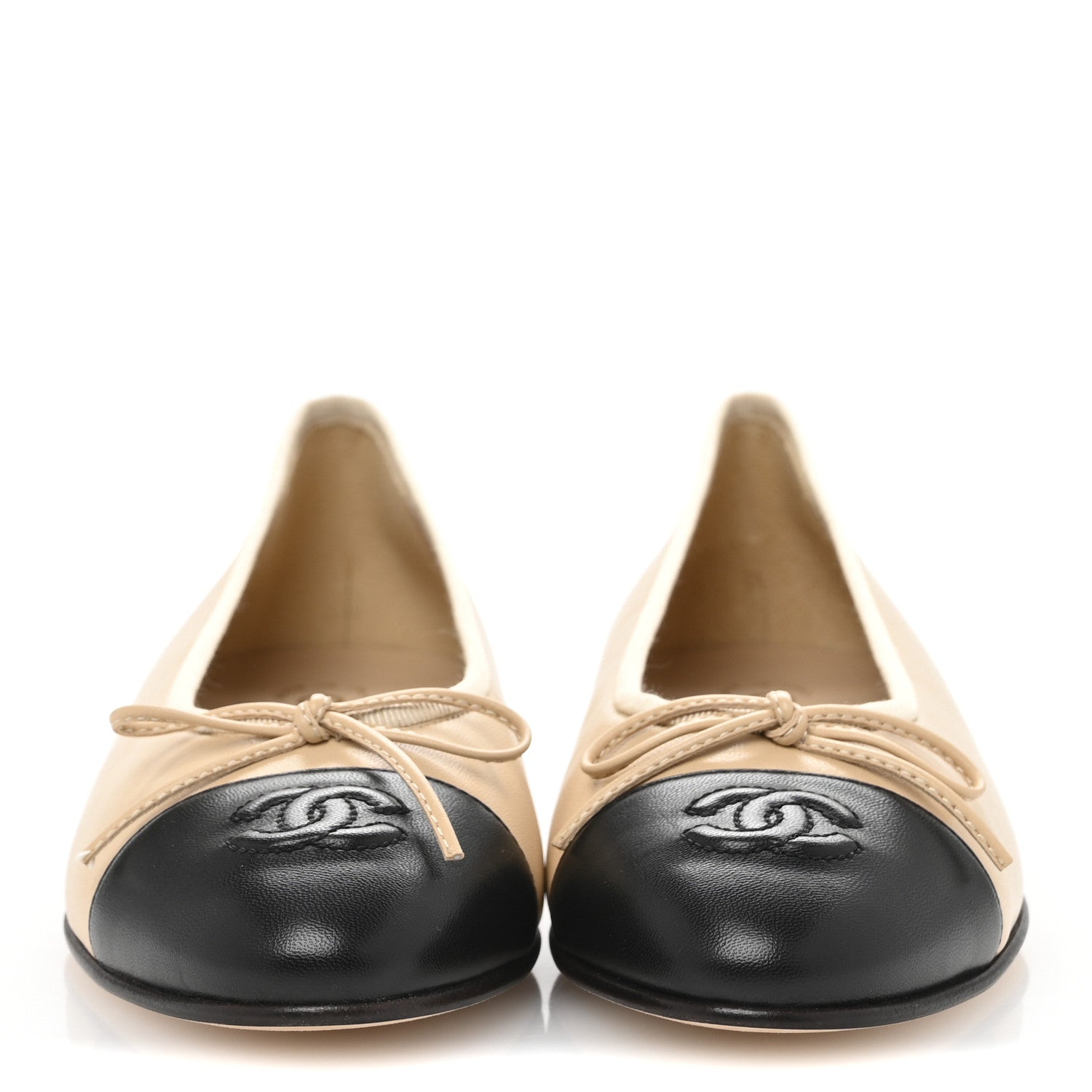 Chanel Lambskin Cap Toe CC Ballerina Flats 36.5 Beige Black 3 of 10