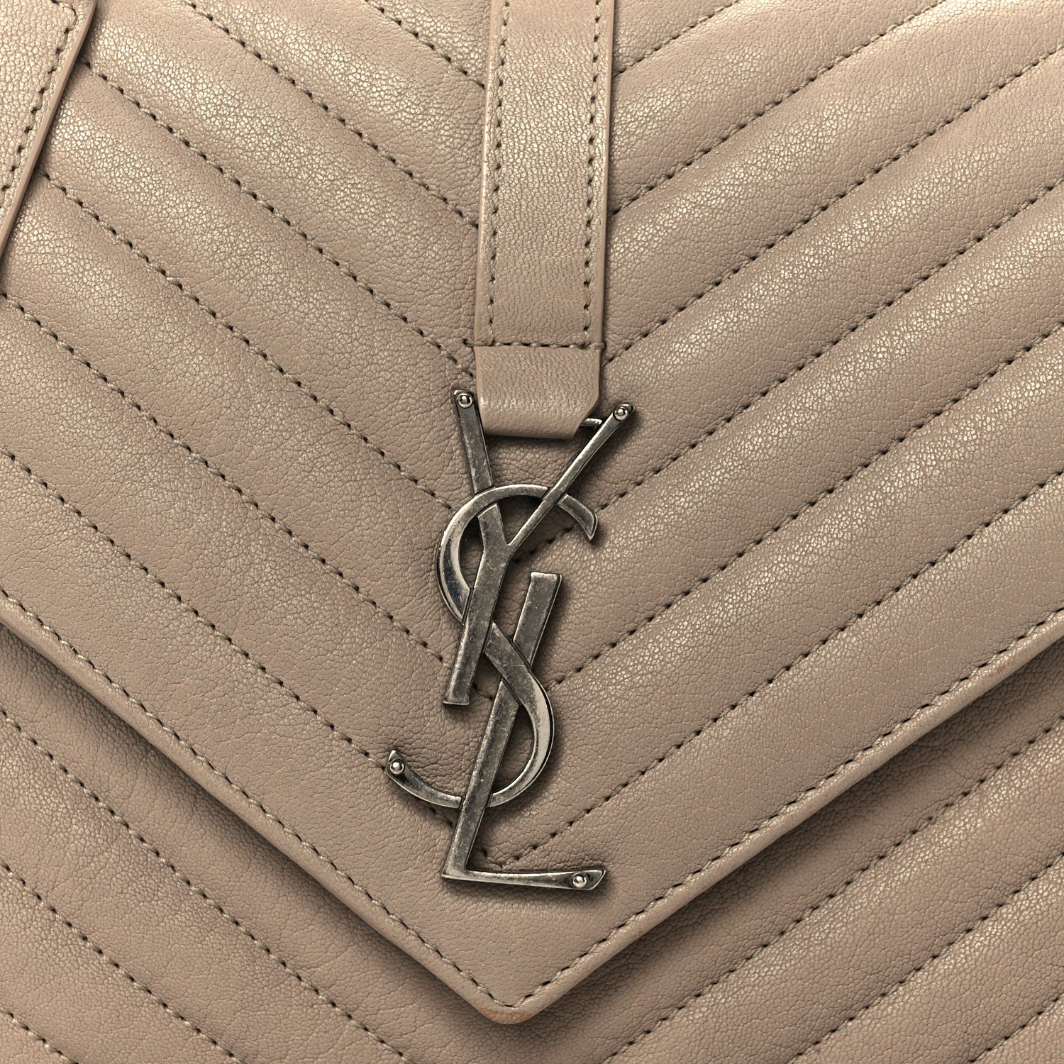 Saint Laurent Sheepskin Matelasse Chevron Monogram Medium College Bag Taupe 9 of 12