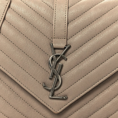 Saint Laurent Sheepskin Matelasse Chevron Monogram Medium College Bag Taupe 9 of 12