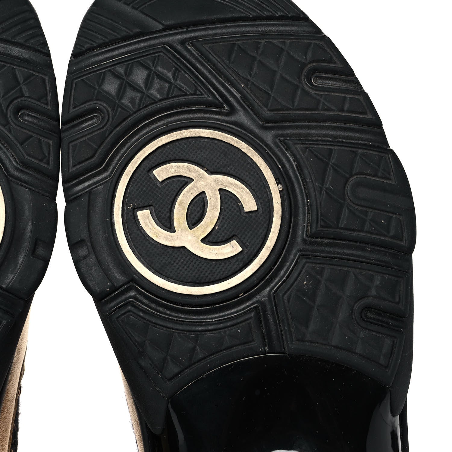 Chanel Satin Lambskin Fabric Tweed CC Sneakers 38.5 Gold Black 6 of 8