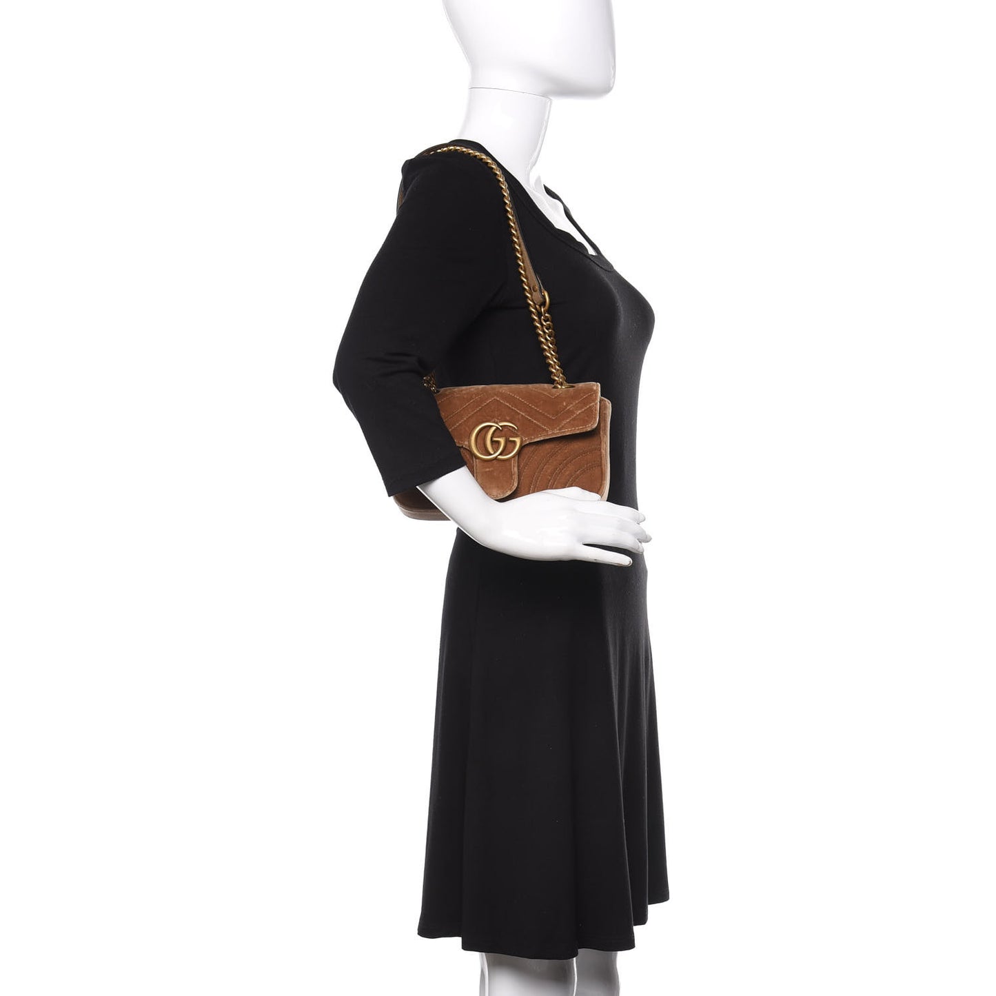 Velvet Matelasse Mini GG Marmont Shoulder Bag Taupe