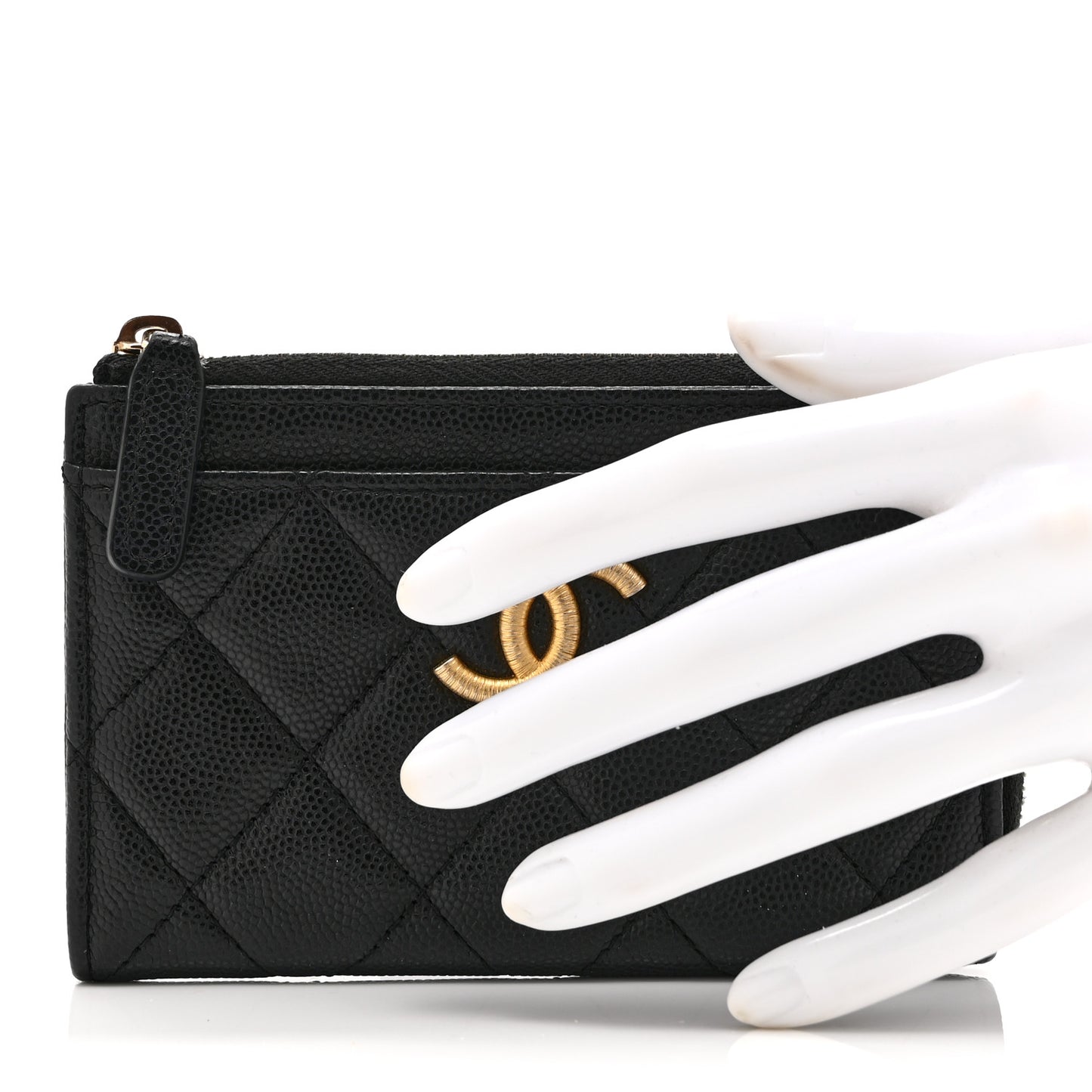 Caviar Quilted CC Zip Around Card Holder Black
