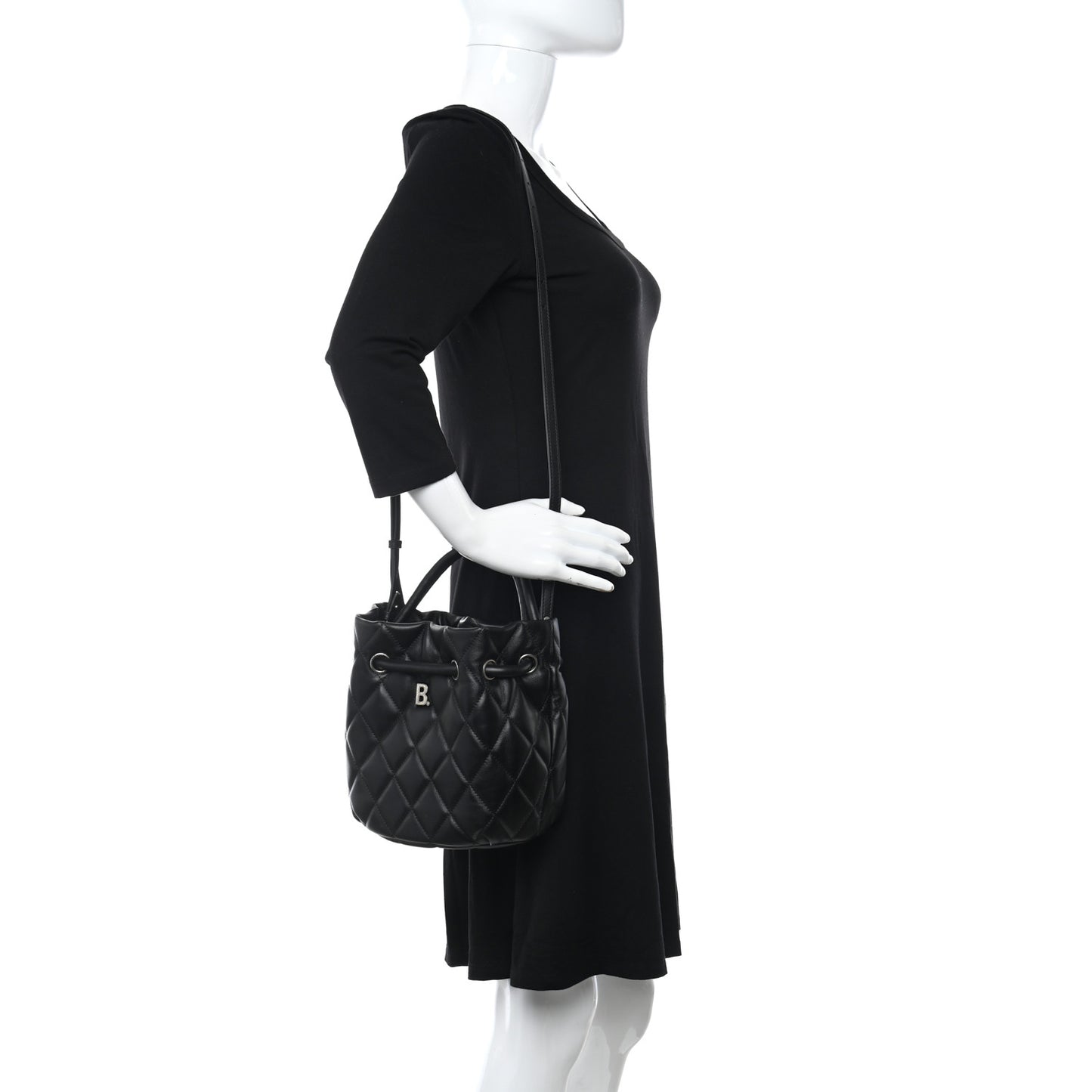 Nappa Calfskin Quilted Touch B Bucket Bag Black