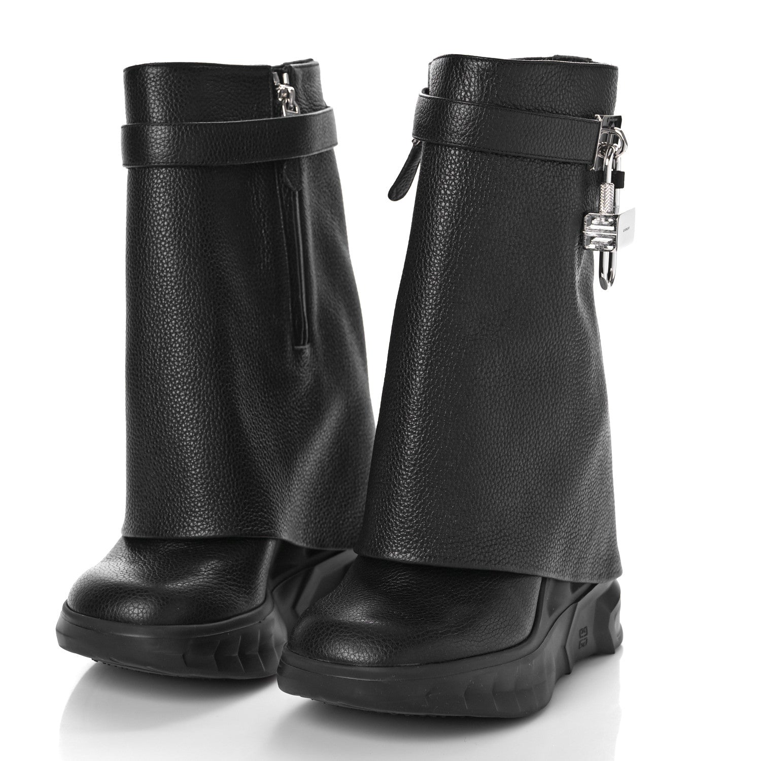Givenchy Grained Calfskin Shark Lock Biker Ankle Boots 36 Black 3 of 9