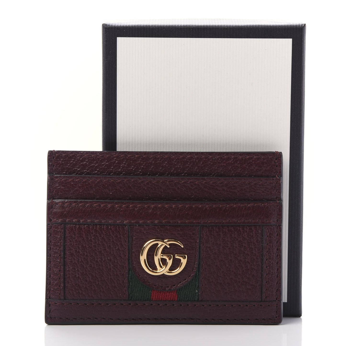 Calfskin Web GG Ophidia Card Holder Vintage Bordeaux