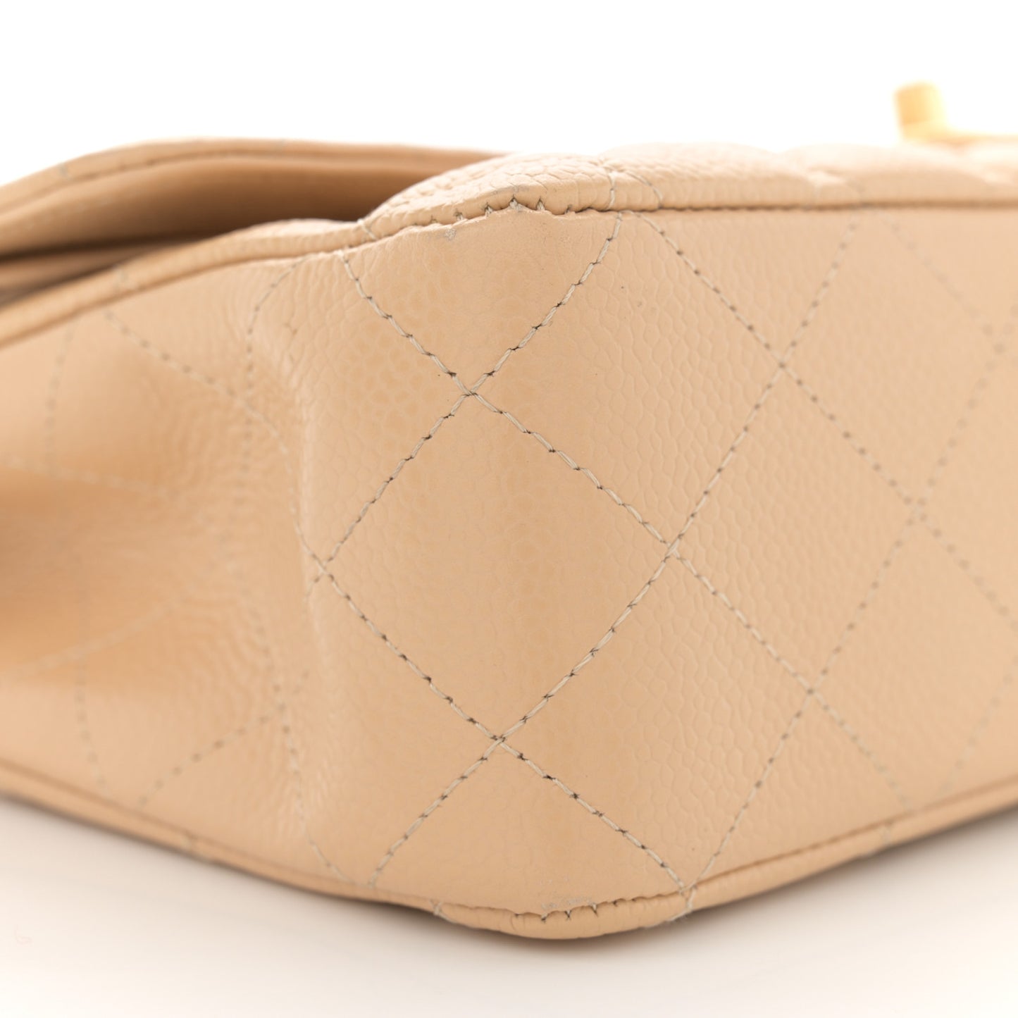 Caviar Quilted Medium Double Flap Beige