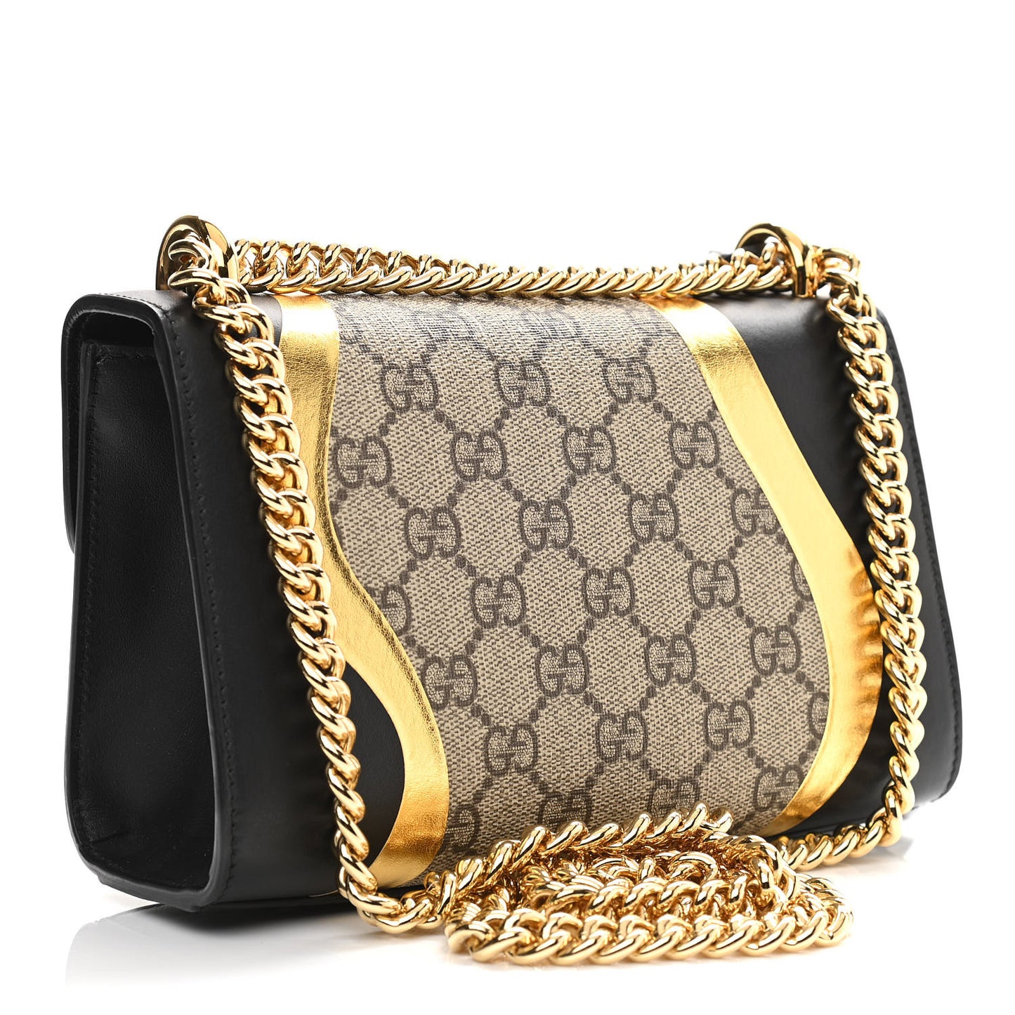 Calfskin GG Supreme Monogram Small Padlock Shoulder Bag Black Gold