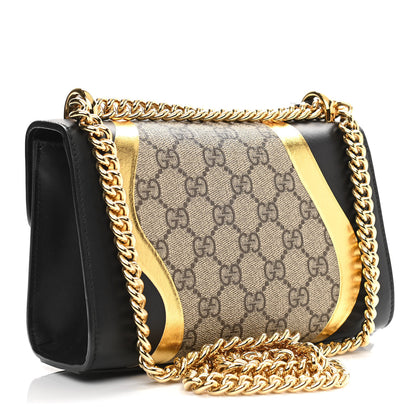Gucci Calfskin GG Supreme Monogram Small Padlock Shoulder Bag Black Gold 3 of 13
