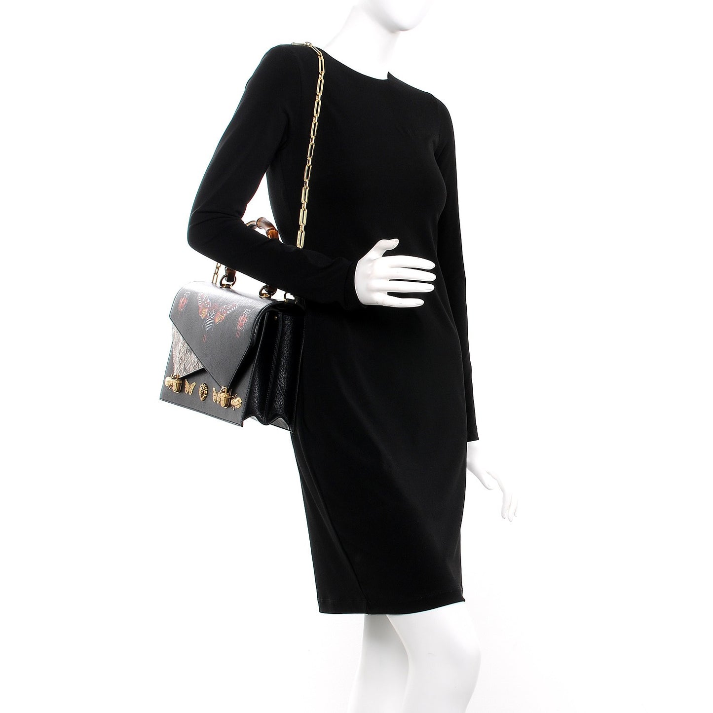 Calfskin Snakeskin Studded Medium Ottilia Top Handle Bag Black