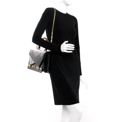 Gucci Calfskin Snakeskin Studded Medium Ottilia Top Handle Bag Black 2 of 8