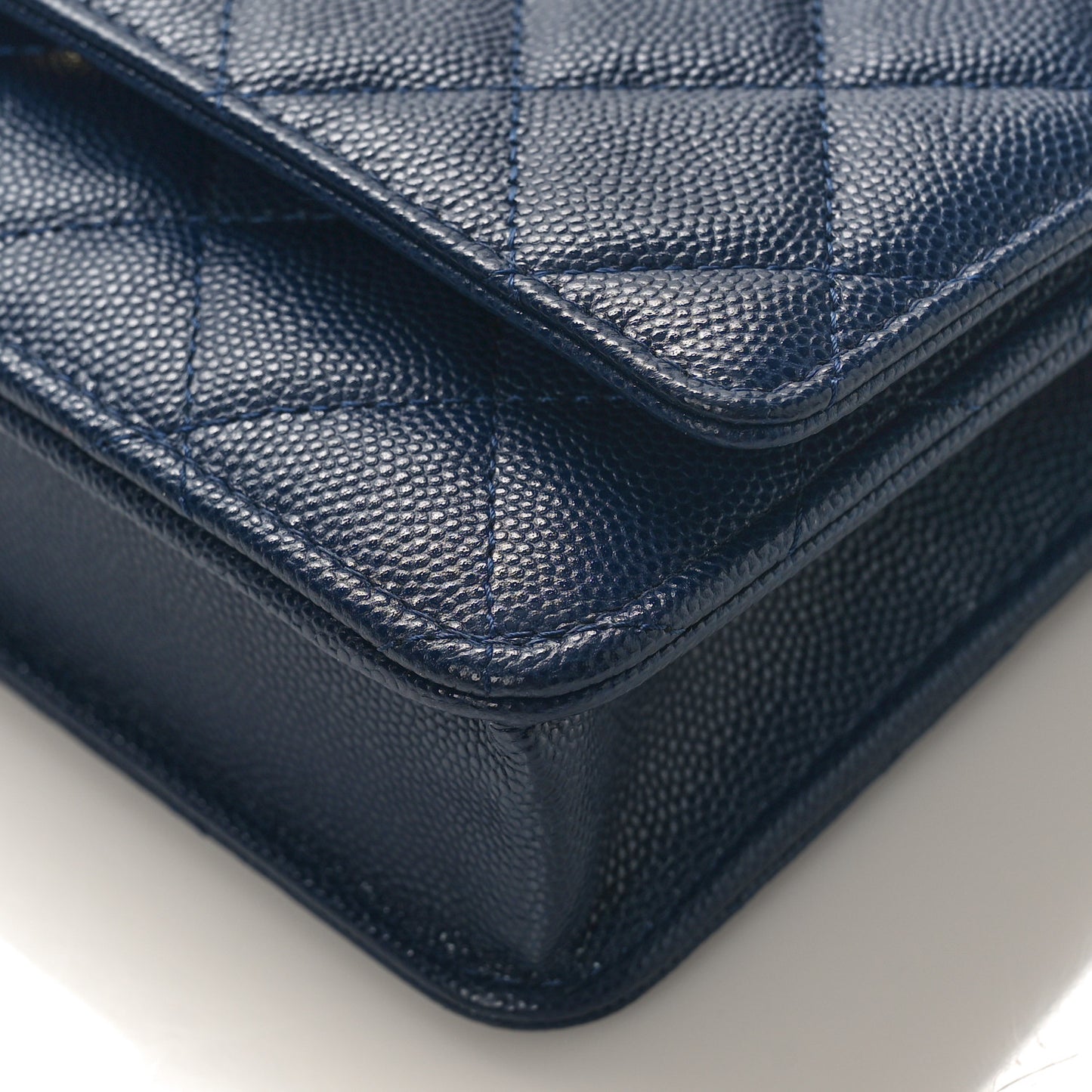 Caviar Quilted Crystal CC Wallet On Chain WOC Navy