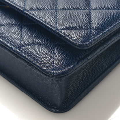 Chanel Caviar Quilted Crystal CC Wallet On Chain WOC Navy 9 of 9
