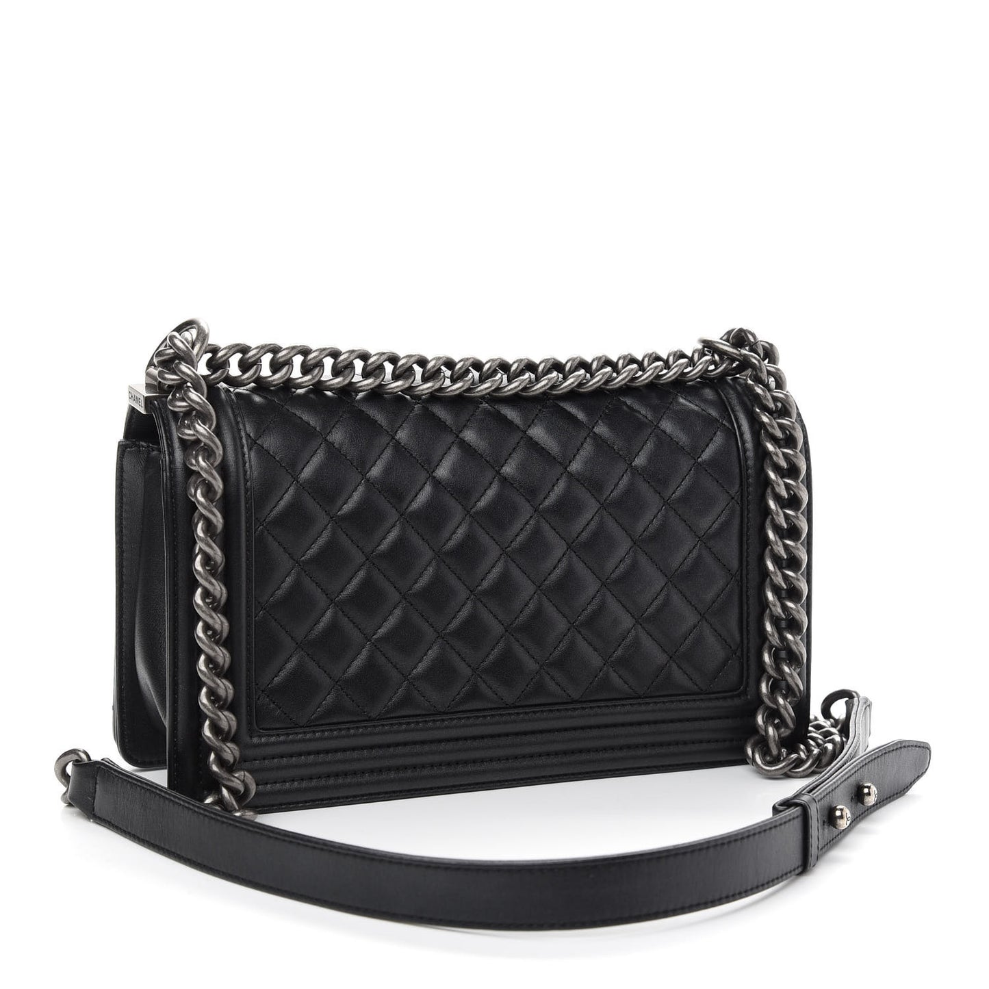 Metallic Calfskin Quilted Medium Boy Flap Black