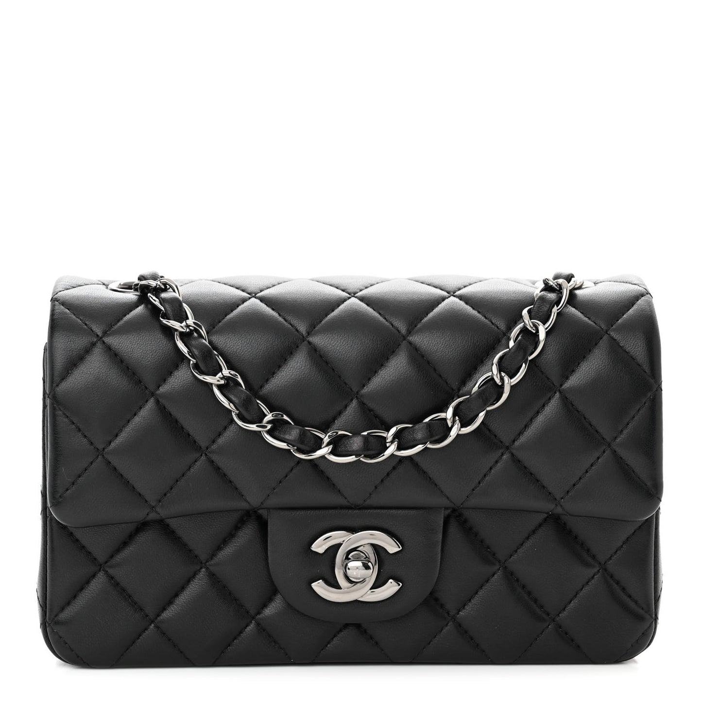 Lambskin Quilted Mini Rectangular Flap Black