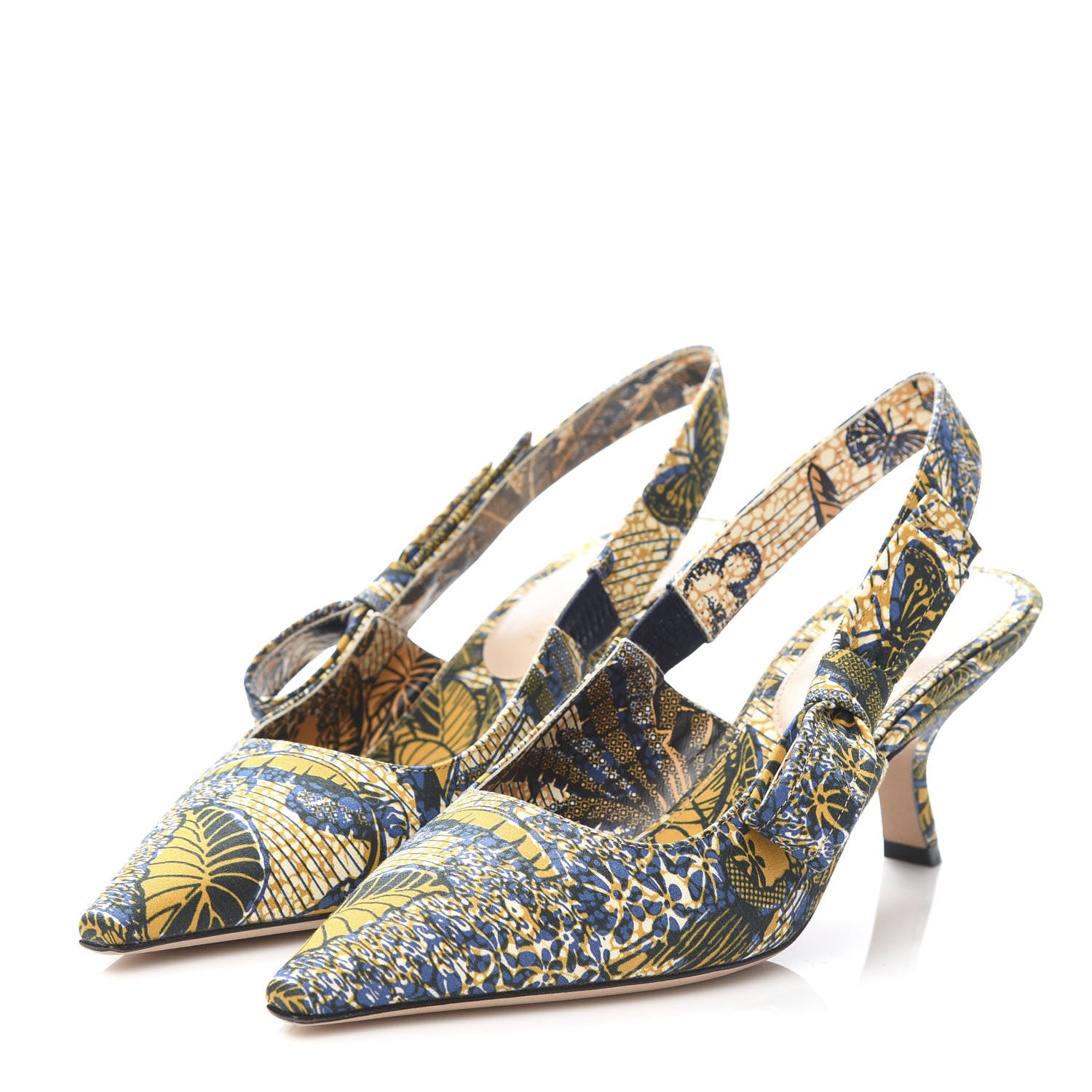 Christian Dior Toile De Jouy Sweet D Slingback Pumps 37 Blue Yellow 3 of 9
