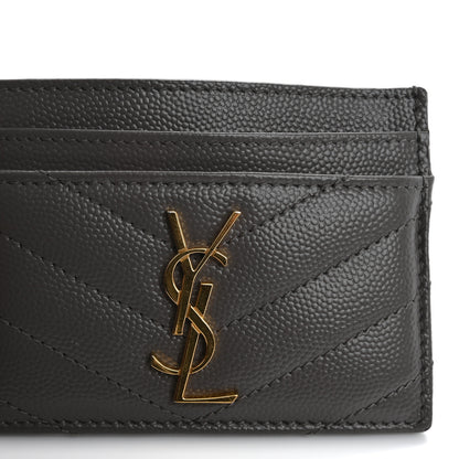 Saint Laurent Grain De Poudre Matelasse Chevron Monogram Credit Card Case Fog 8 of 16