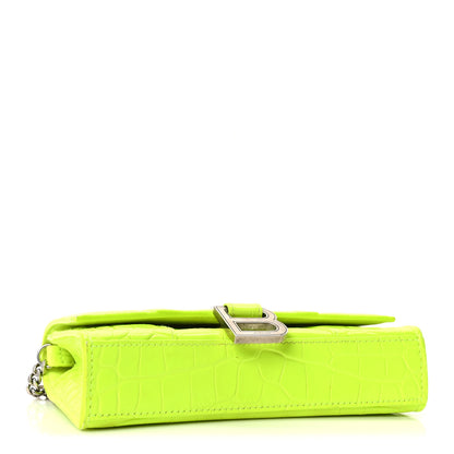 Balenciaga Shiny Calfskin Crocodile Embossed Hourglass Chain Bag Fluo Yellow 3 of 9