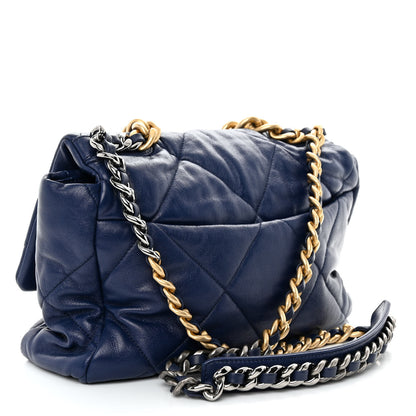 Chanel Goatskin Quilted Large Chanel 19 Flap Dark Blue 3 of 10