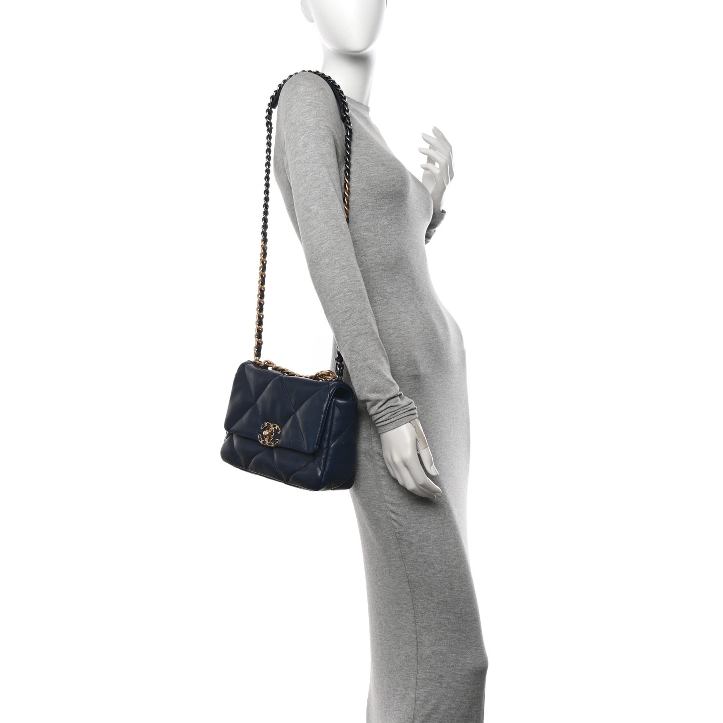 Lambskin Quilted Medium Chanel 19 Flap Navy Blue