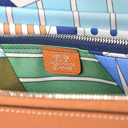 Hermes Epsom Silk'In Wallet Toffee Mykonos Bleu Ciel 6 of 8