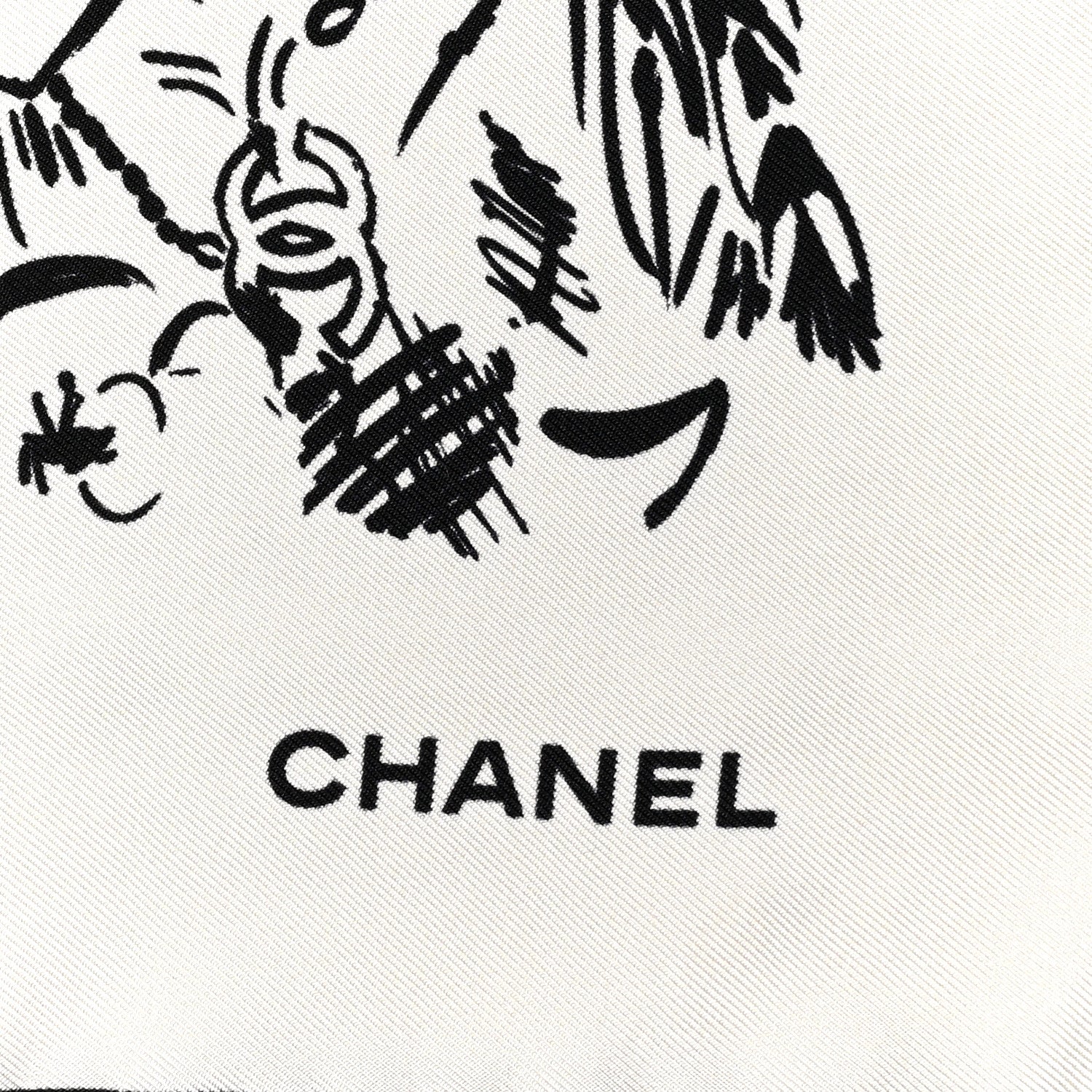Chanel Silk Square Scarf White Black 2 of 4