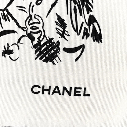 Chanel Silk Square Scarf White Black 2 of 4