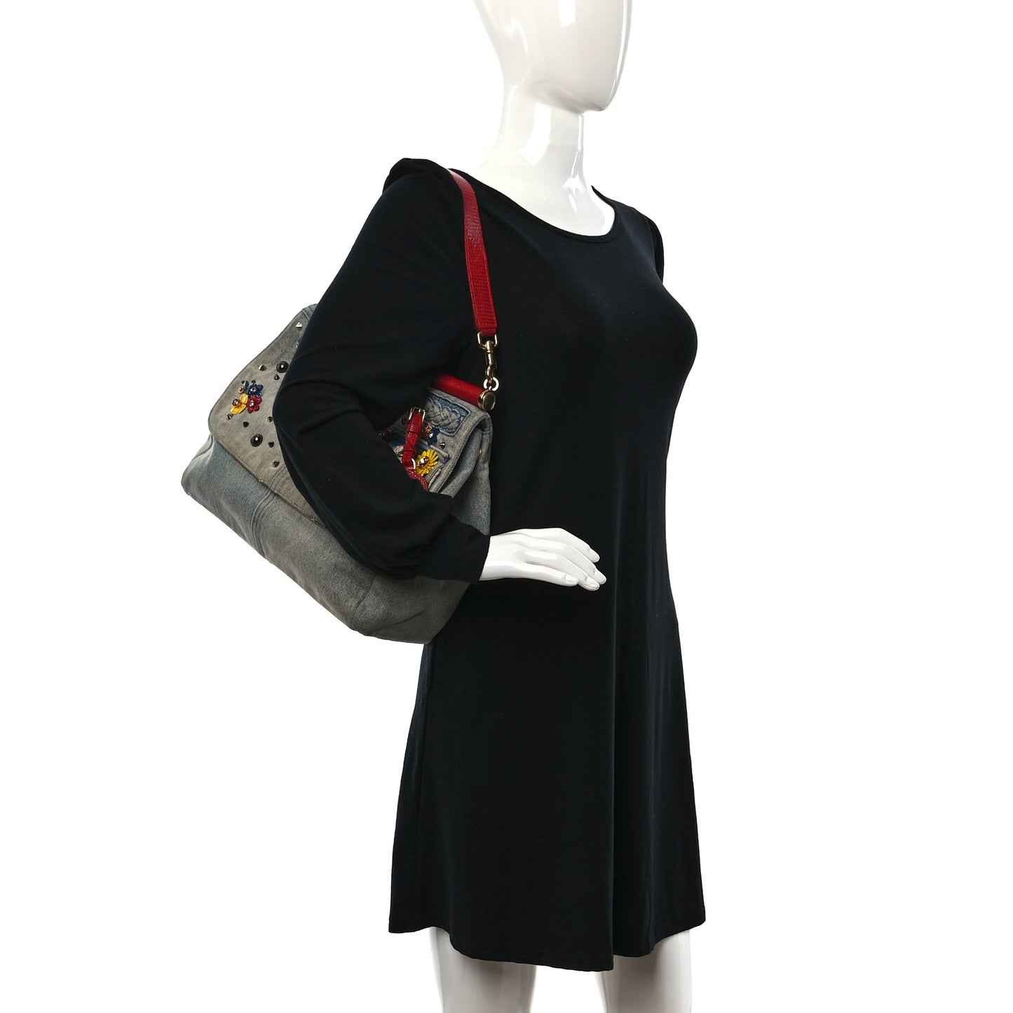 Crystal Embellished Denim Lizard Miss Sicily Satchel Blue